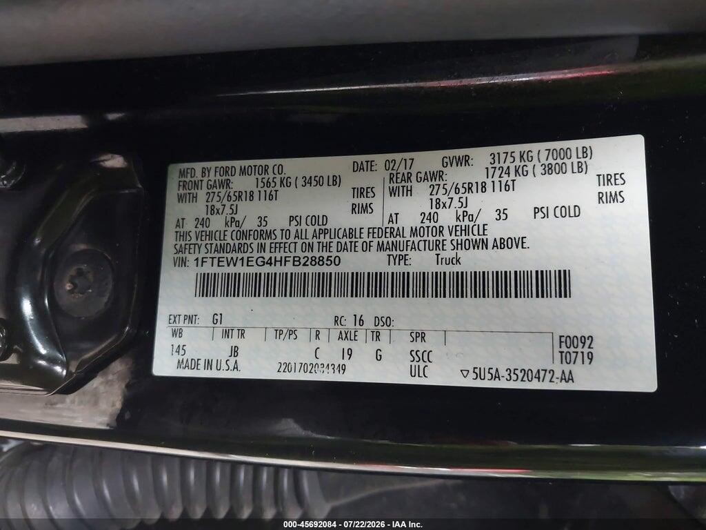 1FTEW1EG4HFB28850 2017 FORD F-150 photo no. 9