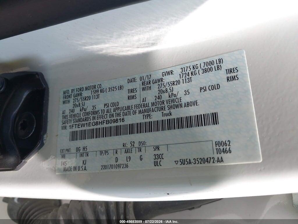 1FTEW1EG8HFB09816 2017 FORD F-150 photo no. 9
