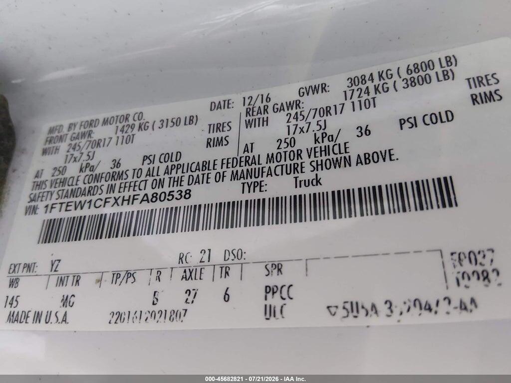 1FTEW1CFXHFA80538 2017 FORD F-150 photo no. 9