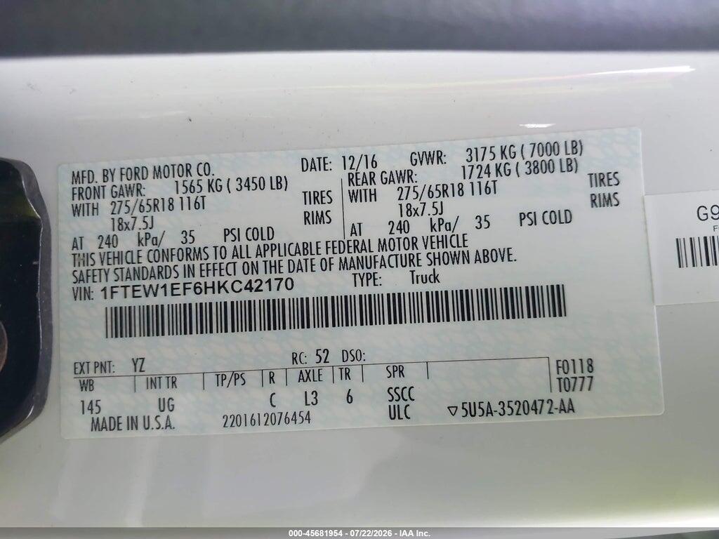 1FTEW1EF6HKC42170 2017 FORD F-150 photo no. 9