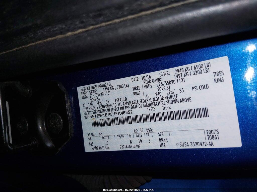 1FTEW1EP5HFA46352 2017 FORD F-150 photo no. 9