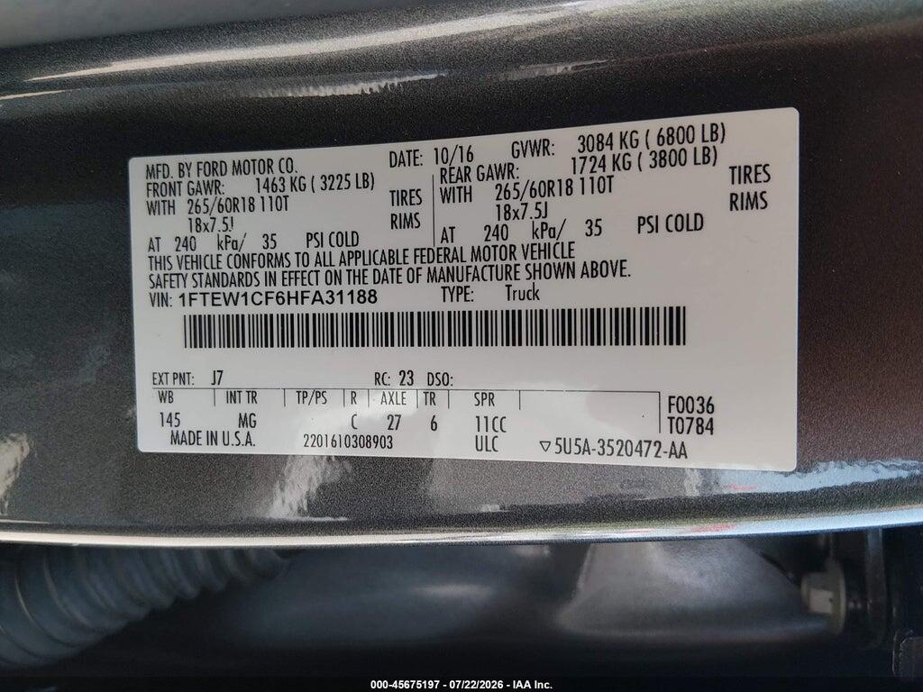 1FTEW1CF6HFA31188 2017 FORD F-150 photo no. 9