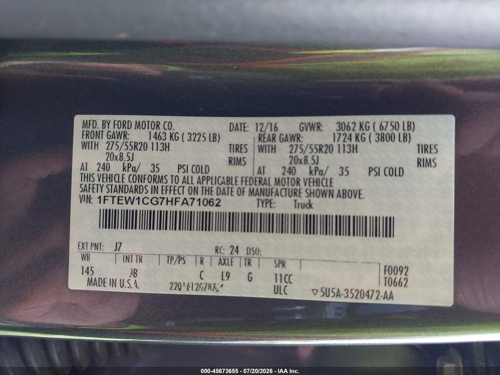 1FTEW1CG7HFA71062 2017 FORD F-150 photo no. 9