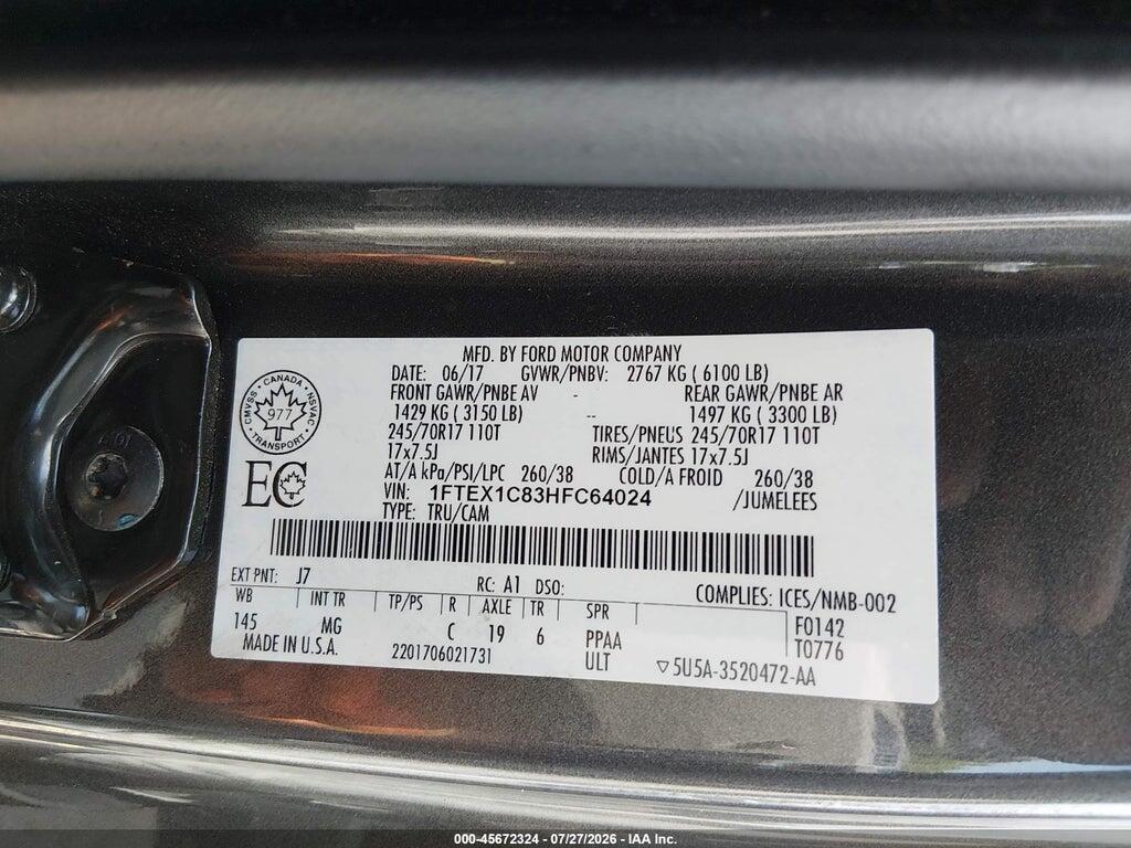 1FTEX1C83HFC64024 2017 FORD F-150 photo no. 9
