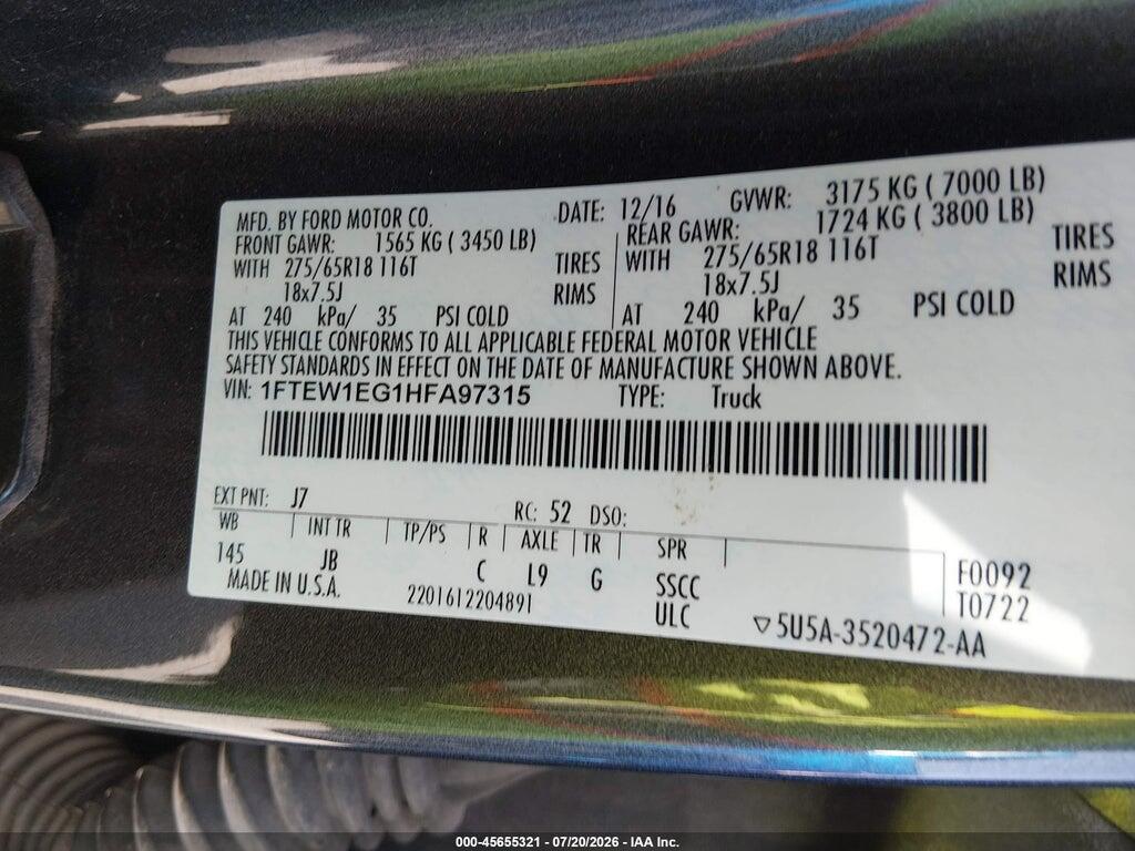 1FTEW1EG1HFA97315 2017 FORD F-150 photo no. 9