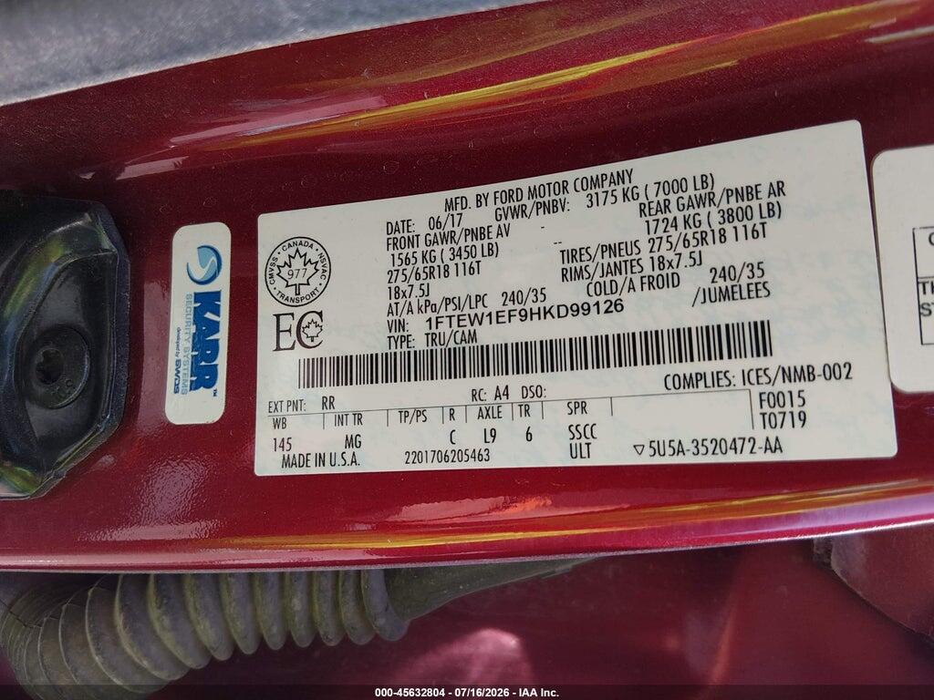 1FTEW1EF9HKD99126 2017 FORD F-150 photo no. 9