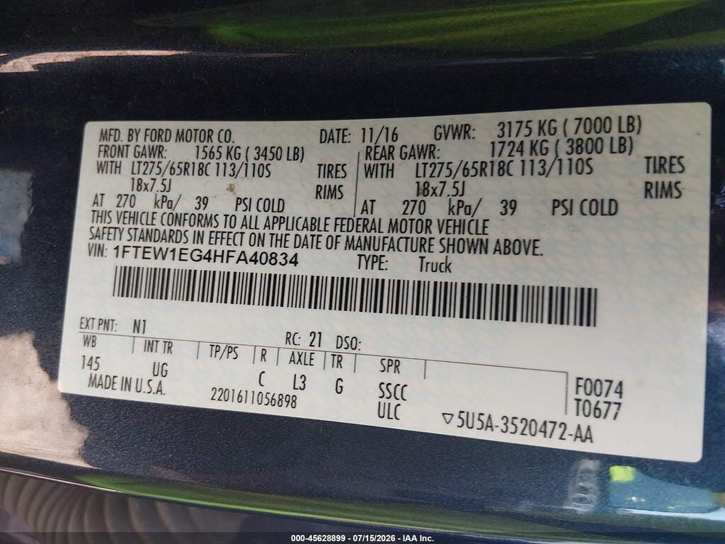 1FTEW1EG4HFA40834 2017 FORD F-150 photo no. 9