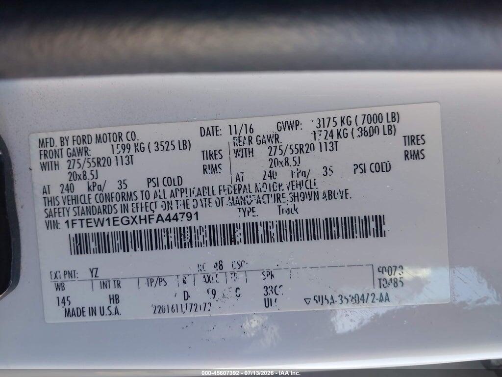 1FTEW1EGXHFA44791 2017 FORD F-150 photo no. 9
