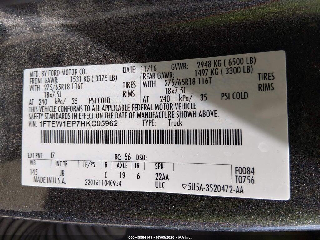 1FTEW1EP7HKC05962 2017 FORD F-150 photo no. 9