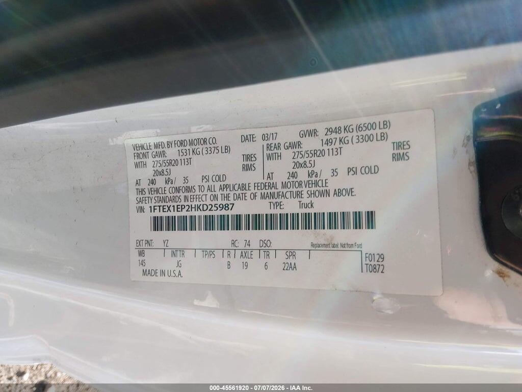 1FTEX1EP2HKD25987 2017 FORD F-150 photo no. 9