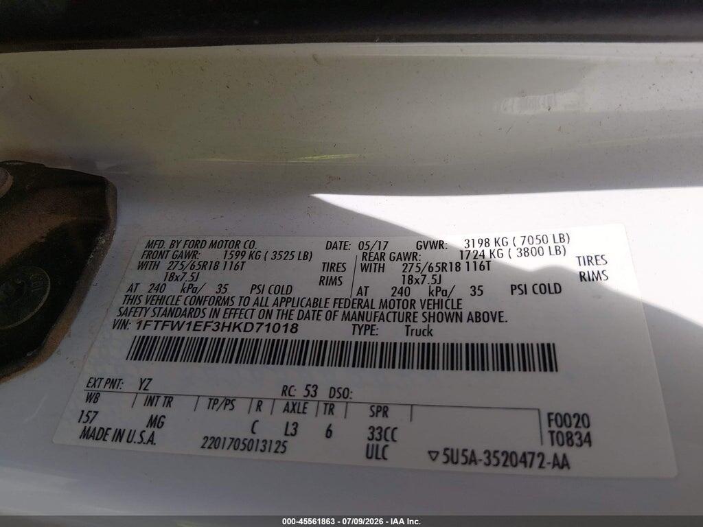 1FTFW1EF3HKD71018 2017 FORD F-150 photo no. 9