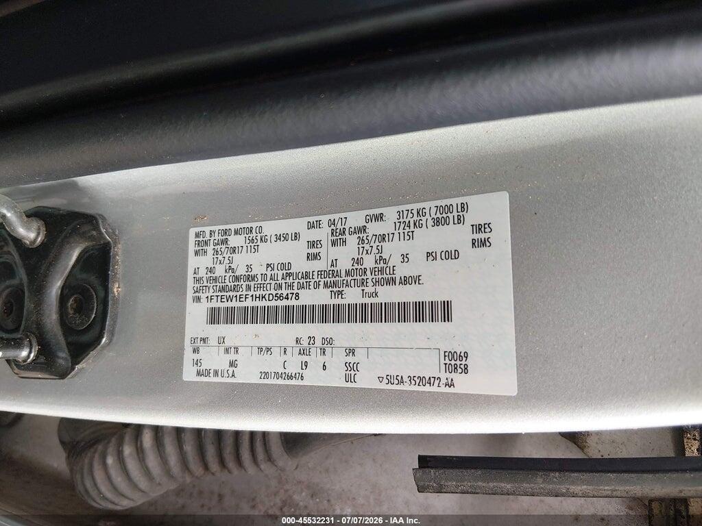 1FTEW1EF1HKD56478 2017 FORD F-150 photo no. 9