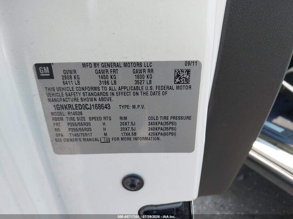 1GNKRLED0CJ168643 2012 CHEVROLET TRAVERSE photo no. 9