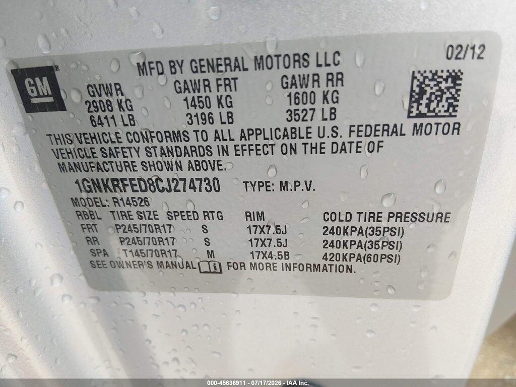 1GNKRFED8CJ274730 2012 CHEVROLET TRAVERSE photo no. 9