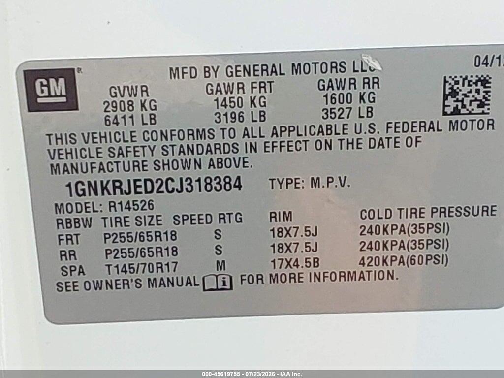 1GNKRJED2CJ318384 2012 CHEVROLET TRAVERSE photo no. 9