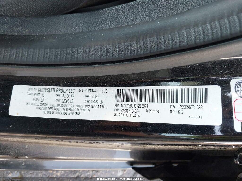 1C3CCBBG9CN210974 2012 CHRYSLER 200 photo no. 9