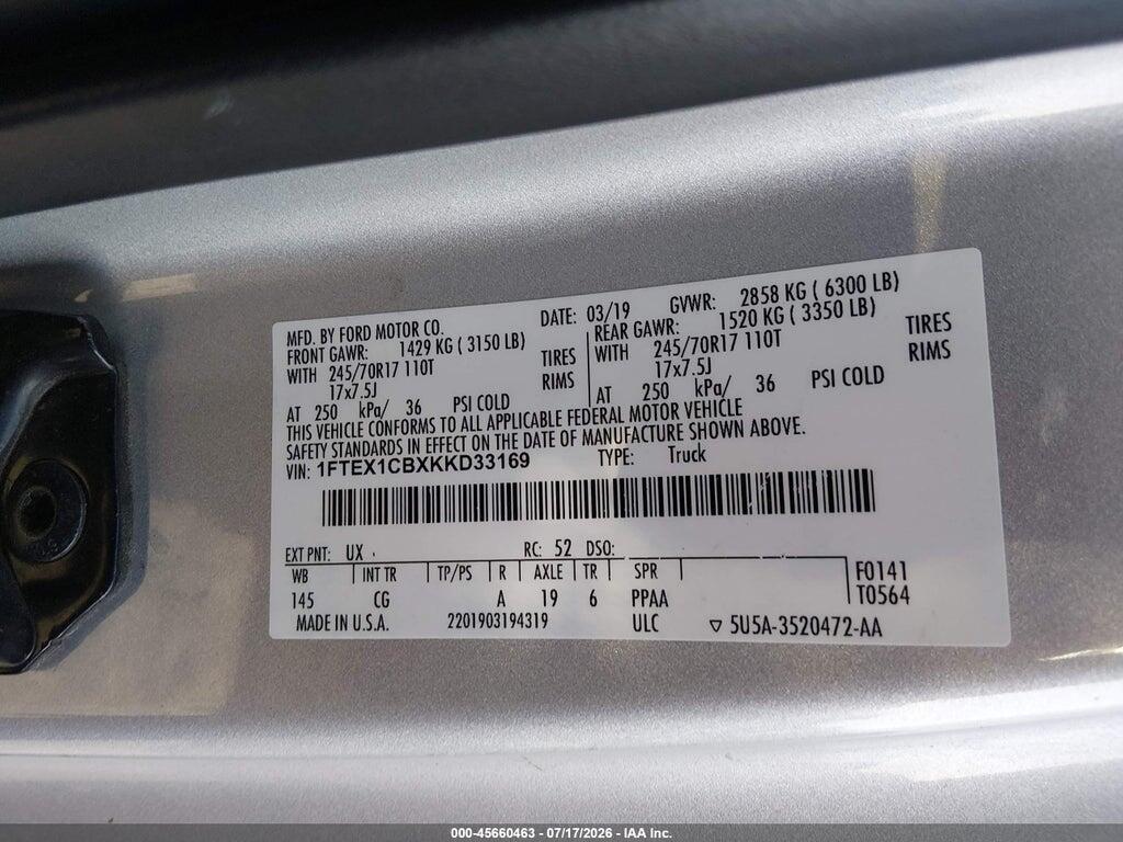 1FTEX1CBXKKD33169 2019 FORD F-150 photo no. 9