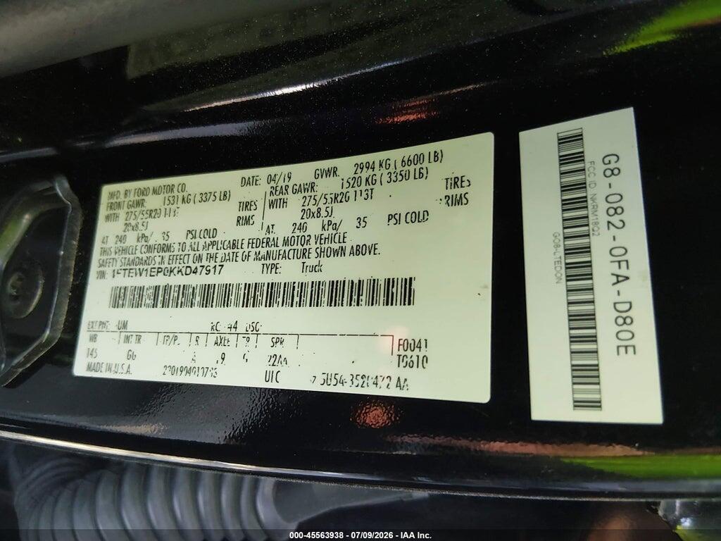 1FTEW1EP0KKD47917 2019 FORD F-150 photo no. 9