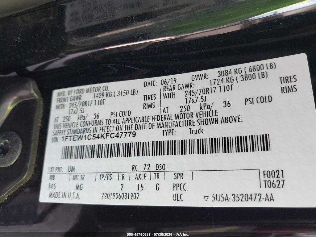 1FTEW1C54KFC47779 2019 FORD F-150 photo no. 9
