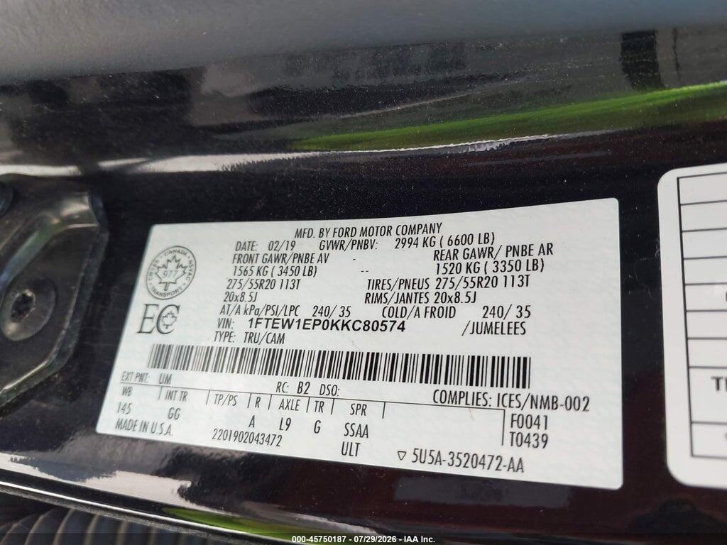 1FTEW1EP0KKC80574 2019 FORD F-150 photo no. 9