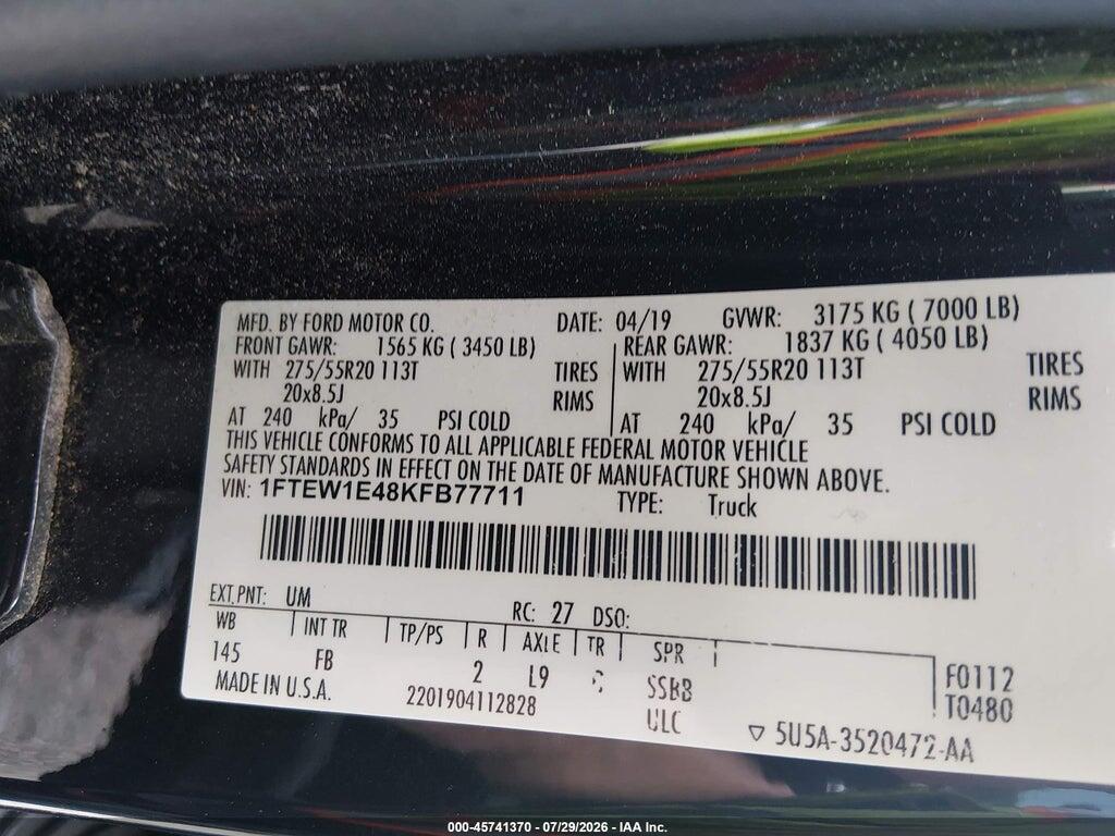 1FTEW1E48KFB77711 2019 FORD F-150 photo no. 9