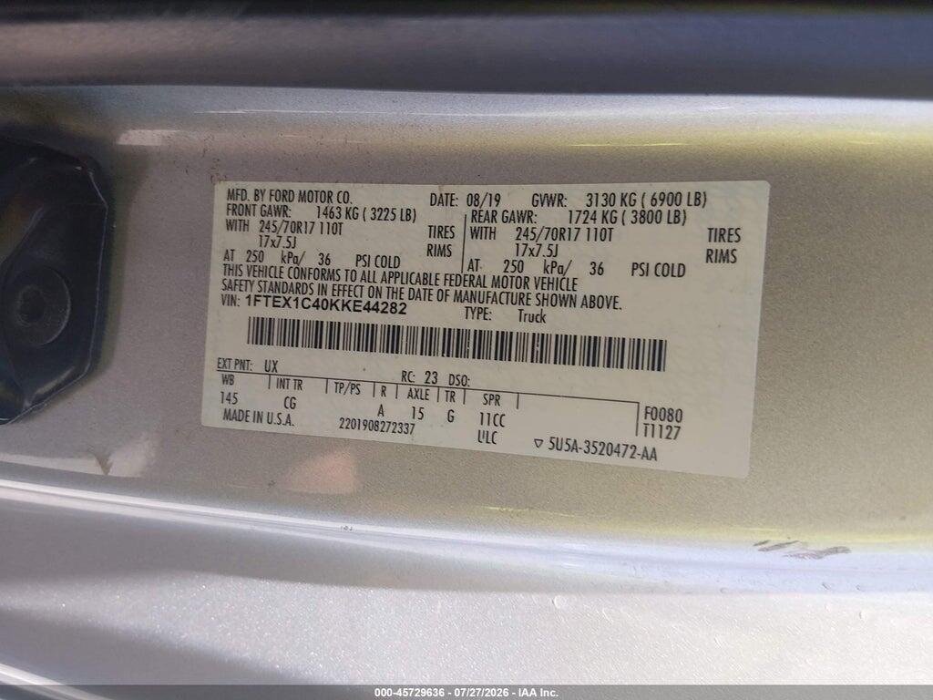1FTEX1C40KKE44282 2019 FORD F-150 photo no. 9