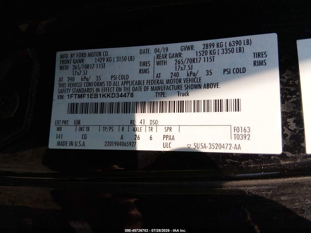 1FTMF1EB1KKD34478 2019 FORD F-150 photo no. 9