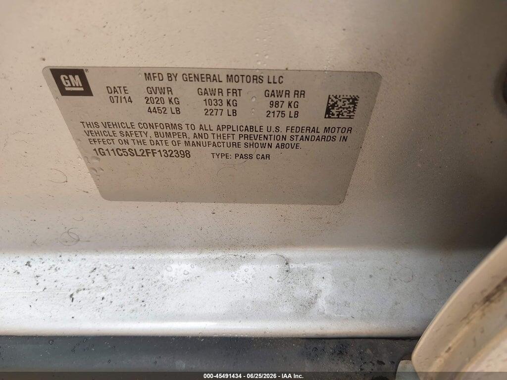 1G11C5SL2FF132398 2015 CHEVROLET MALIBU photo no. 9