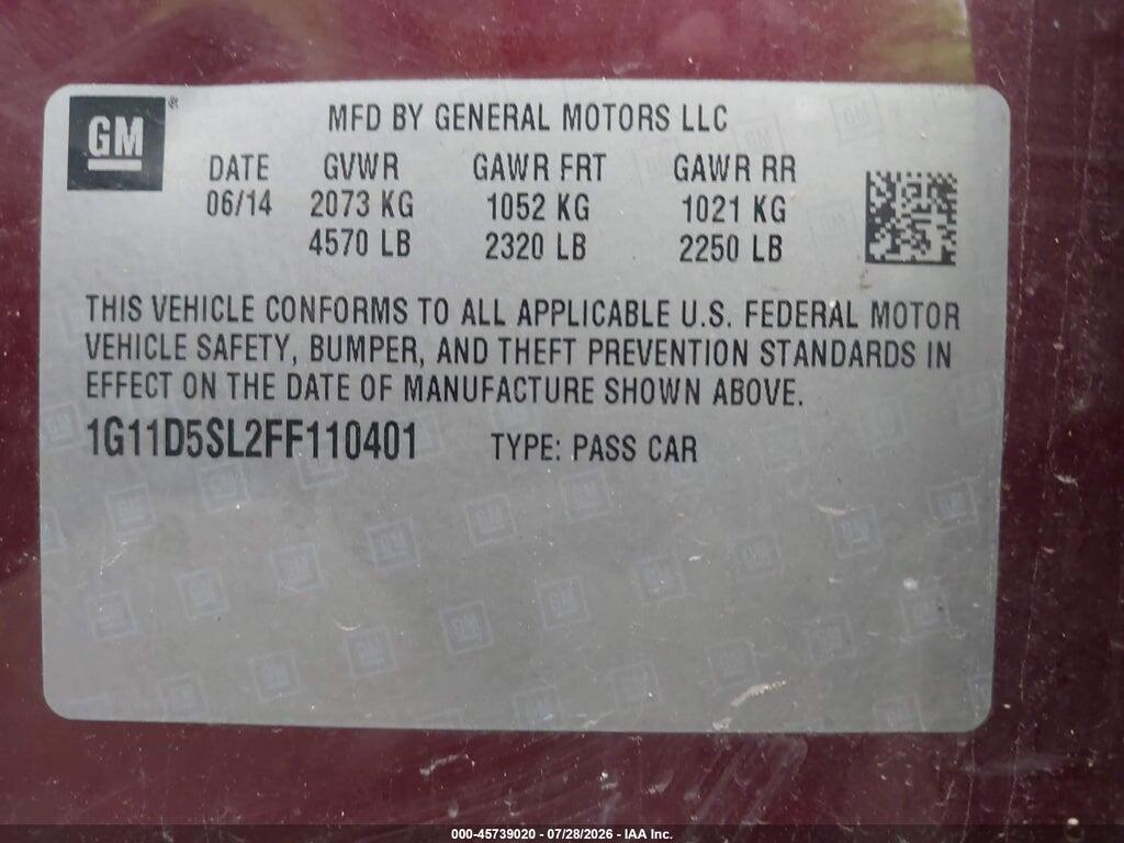 1G11D5SL2FF110401 2015 CHEVROLET MALIBU photo no. 9