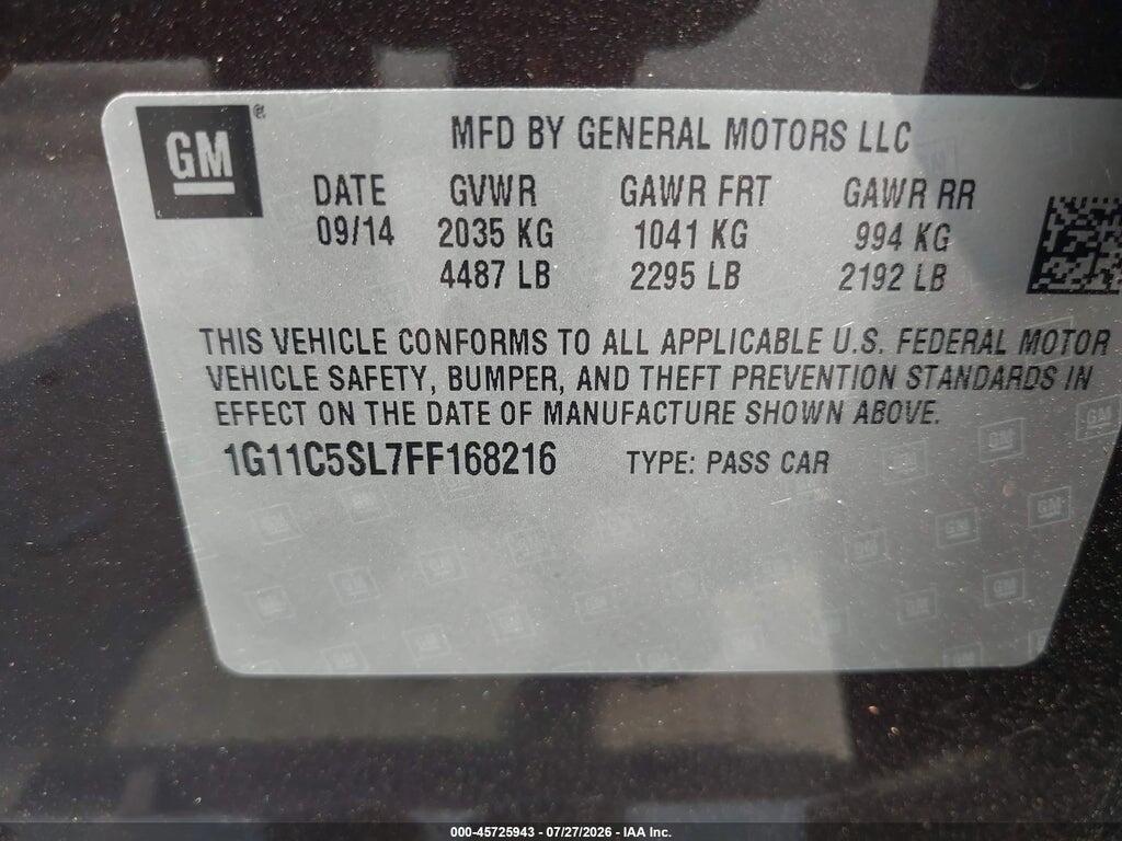 1G11C5SL7FF168216 2015 CHEVROLET MALIBU photo no. 9