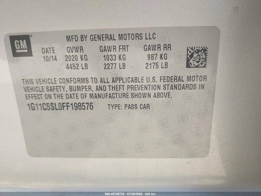 1G11C5SL0FF198576 2015 CHEVROLET MALIBU photo no. 9