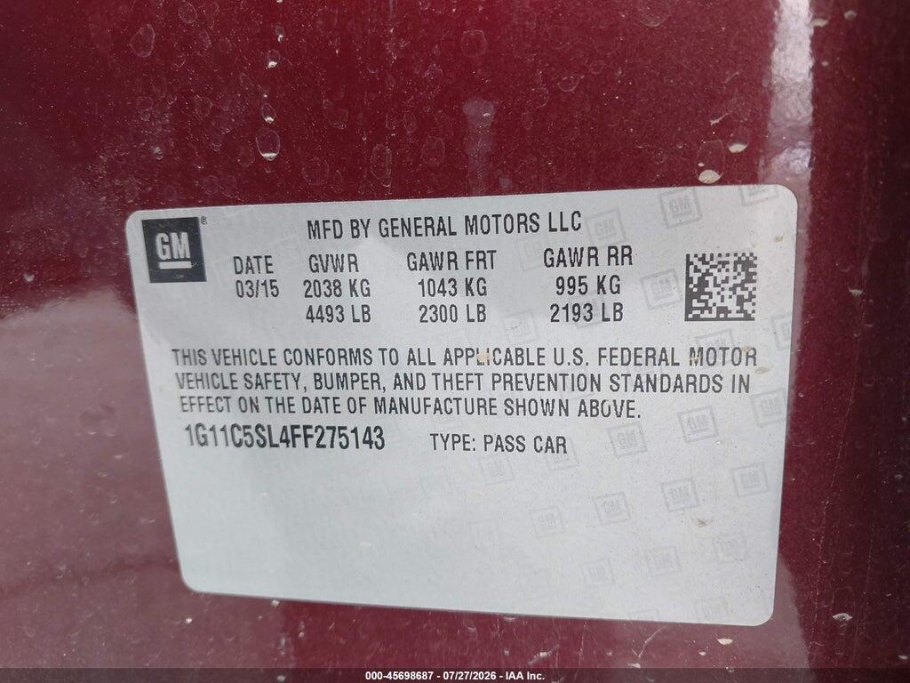 1G11C5SL4FF275143 2015 CHEVROLET MALIBU photo no. 9