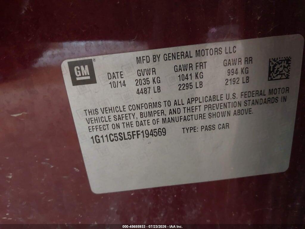 1G11C5SL5FF194569 2015 CHEVROLET MALIBU photo no. 9