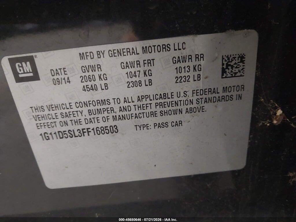 1G11D5SL3FF168503 2015 CHEVROLET MALIBU photo no. 9