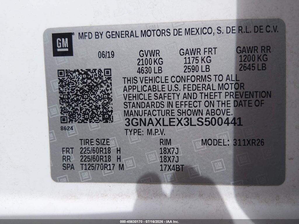 3GNAXLEX3LS500441 2020 CHEVROLET EQUINOX photo no. 9