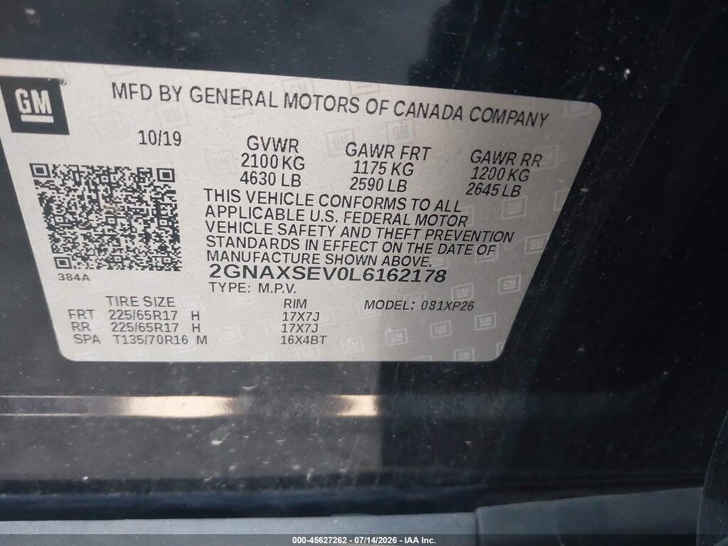 2GNAXSEV0L6162178 2020 CHEVROLET EQUINOX photo no. 9