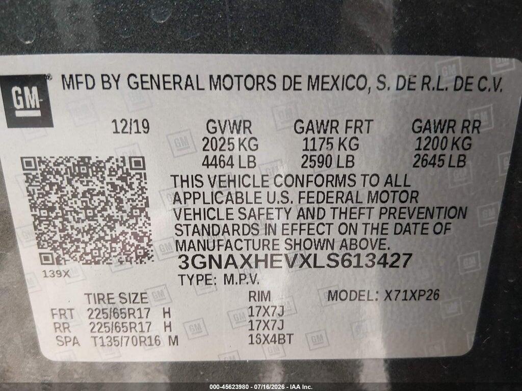 3GNAXHEVXLS613427 2020 CHEVROLET EQUINOX photo no. 9
