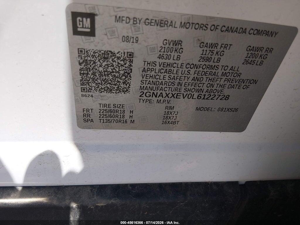 2GNAXXEV0L6122728 2020 CHEVROLET EQUINOX photo no. 9