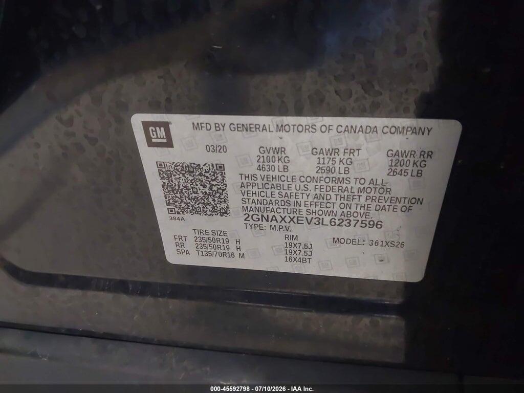 2GNAXXEV3L6237596 2020 CHEVROLET EQUINOX photo no. 9