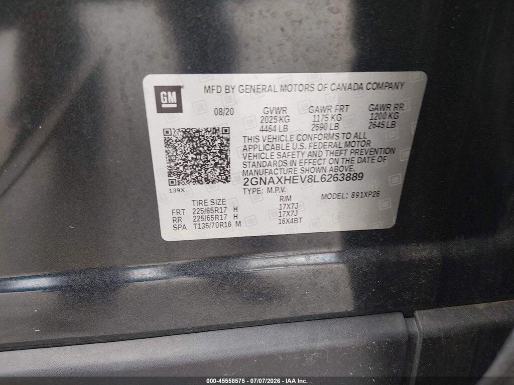 2GNAXHEV8L6263889 2020 CHEVROLET EQUINOX photo no. 9