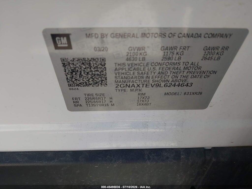 2GNAXTEV9L6244643 2020 CHEVROLET EQUINOX photo no. 9