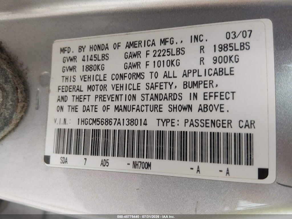 1HGCM56867A138014 2007 HONDA ACCORD photo no. 9