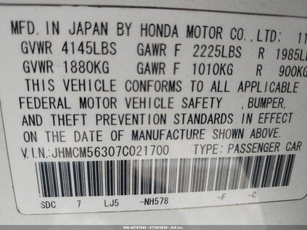 JHMCM56307C021700 2007 HONDA ACCORD photo no. 9