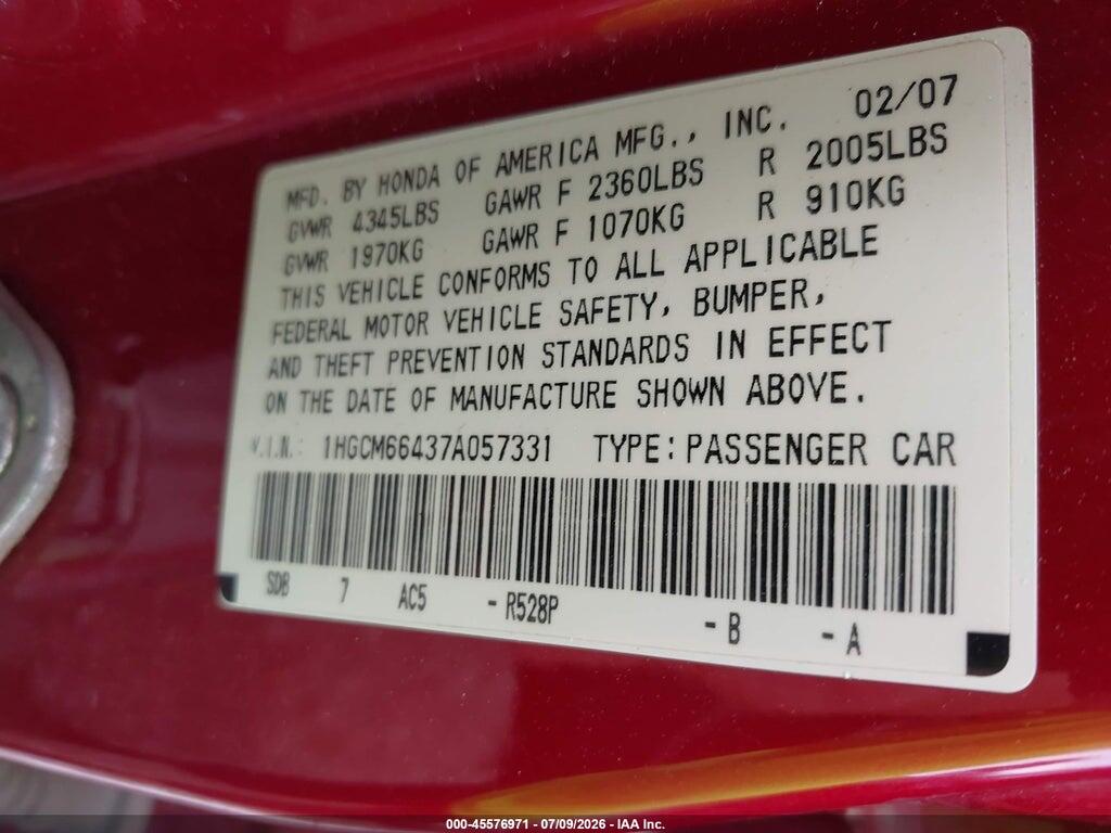 1HGCM66437A057331 2007 HONDA ACCORD photo no. 9
