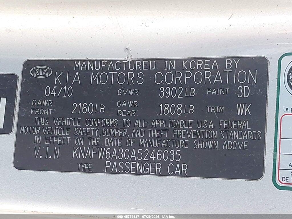 KNAFW6A30A5246035 2010 KIA FORTE KOUP photo no. 9