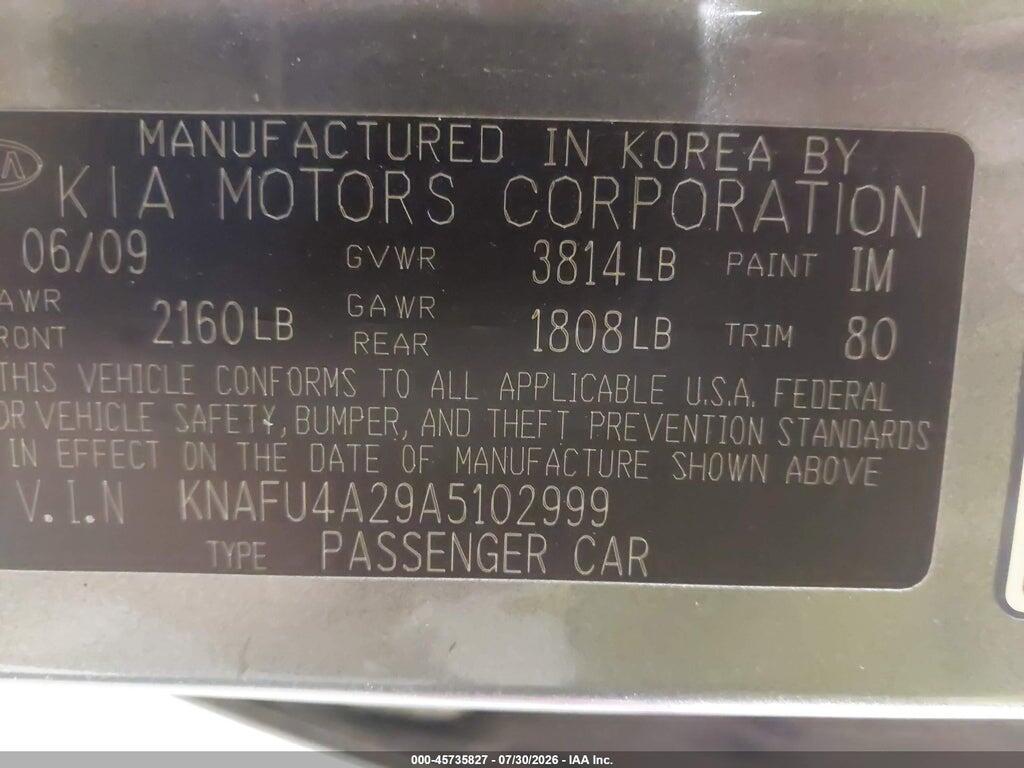 KNAFU4A29A5102999 2010 KIA FORTE photo no. 9