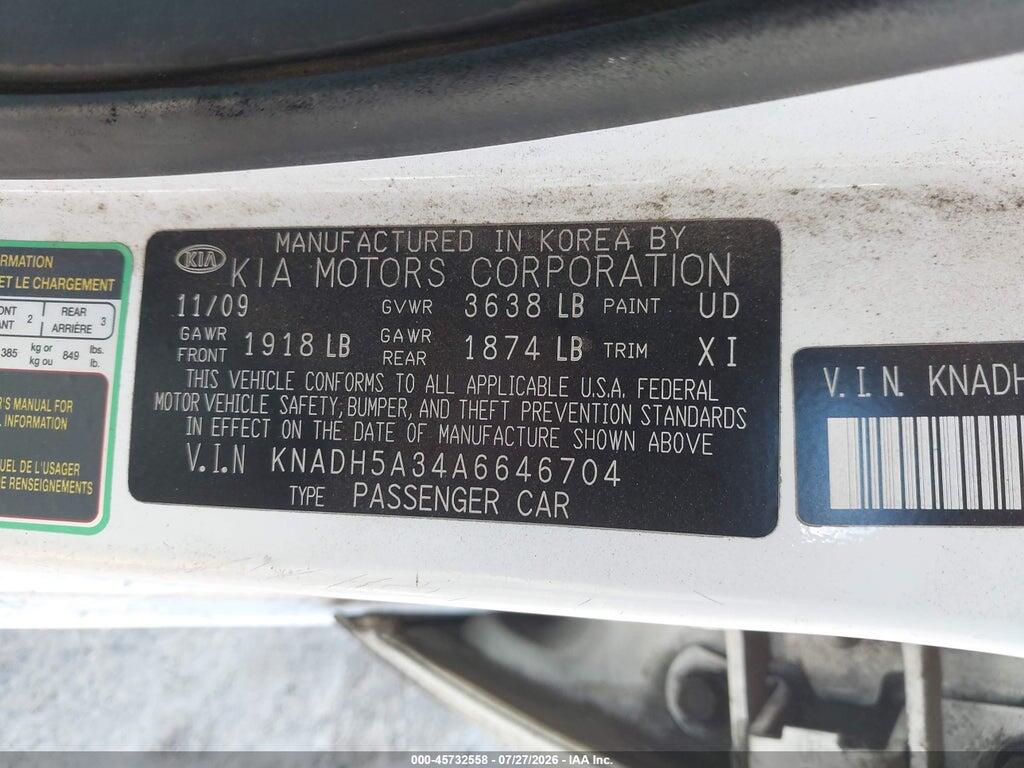 KNADH5A34A6646704 2010 KIA RIO photo no. 9