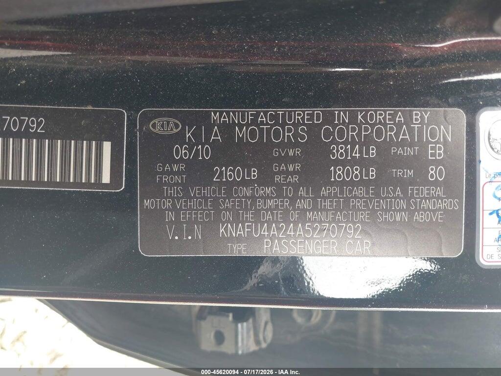 KNAFU4A24A5270792 2010 KIA FORTE photo no. 9