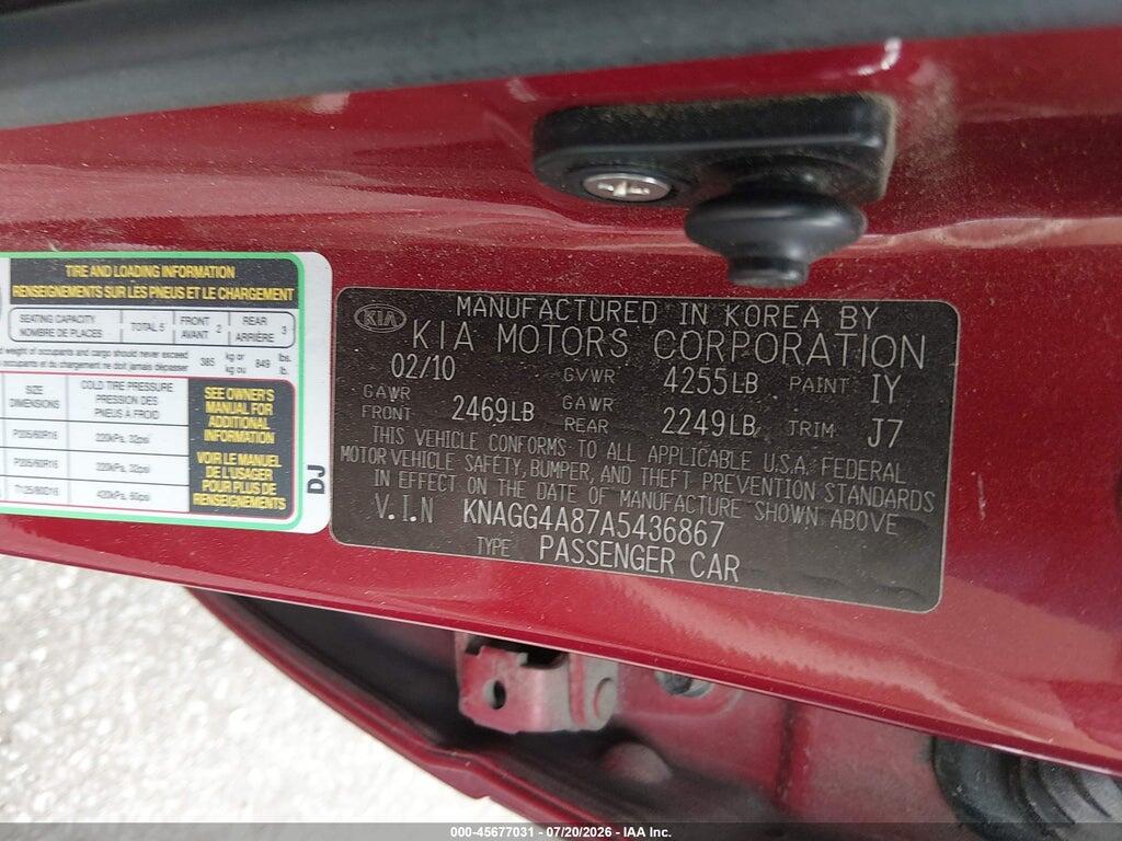 KNAGG4A87A5436867 2010 KIA OPTIMA photo no. 9