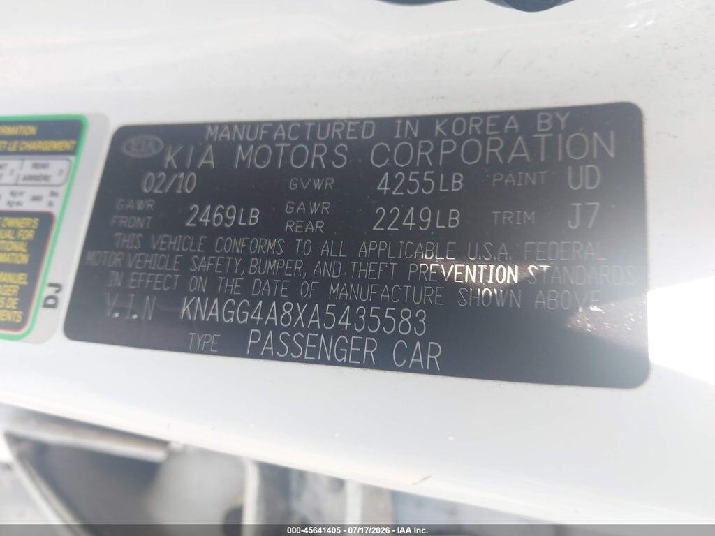 KNAGG4A8XA5435583 2010 KIA OPTIMA photo no. 9